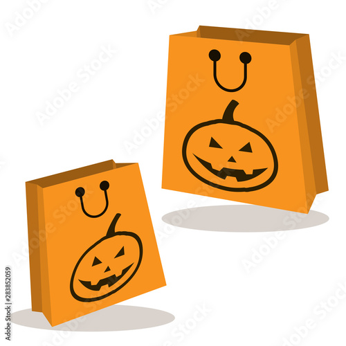 Paper Halloween shopping bag with pompkin vector icon. photo