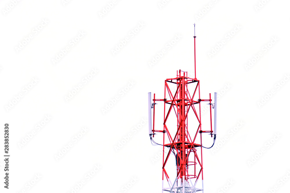 Close up telecommunication tower isolated on white background. Close up telecommunication tower isolated on white background.