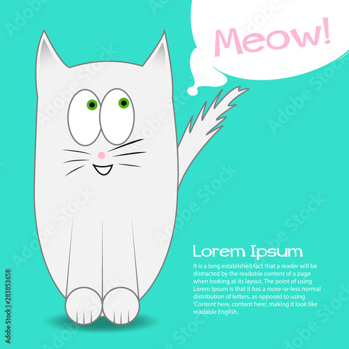 Cartoon cute cat says meow. Copy space for your text