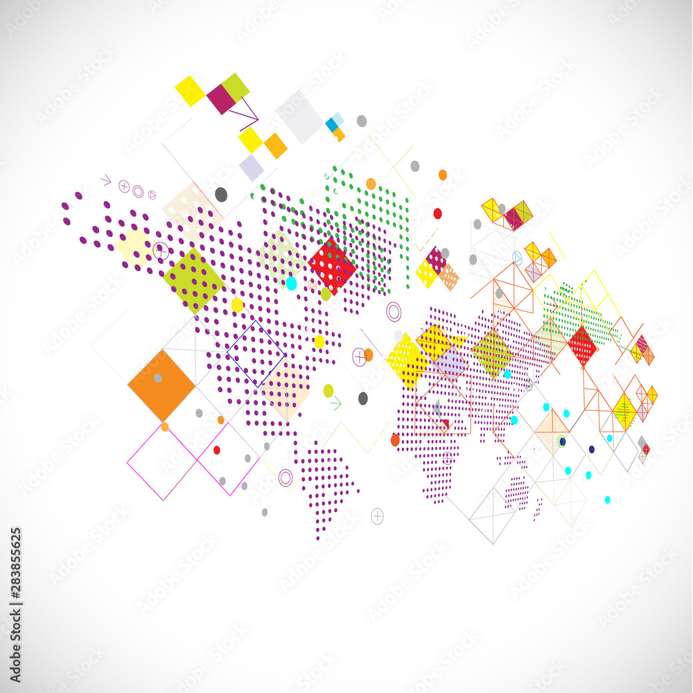 Abstract graphic template with world map dot and geometric on white, vector illustration