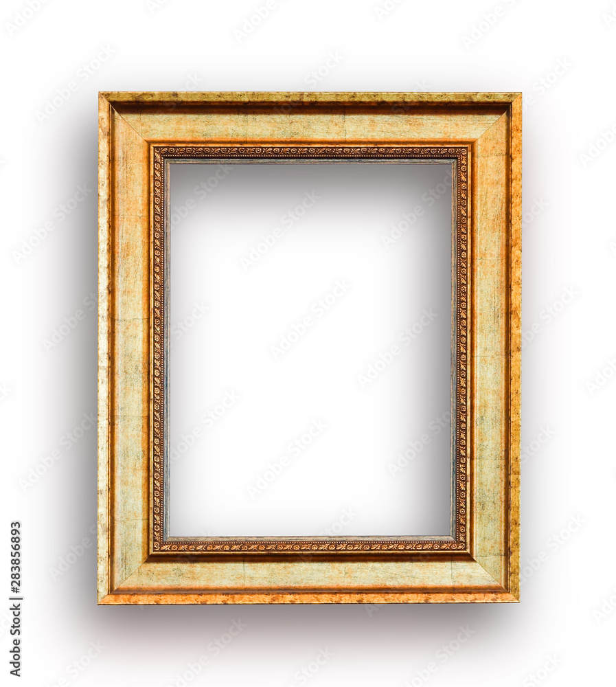 Close up luxury golden wood picture frame