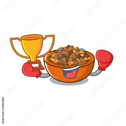 Boxing winner kung pao chicken in a cartoon