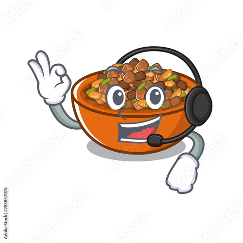 With headphone kung pao chicken in a cartoon