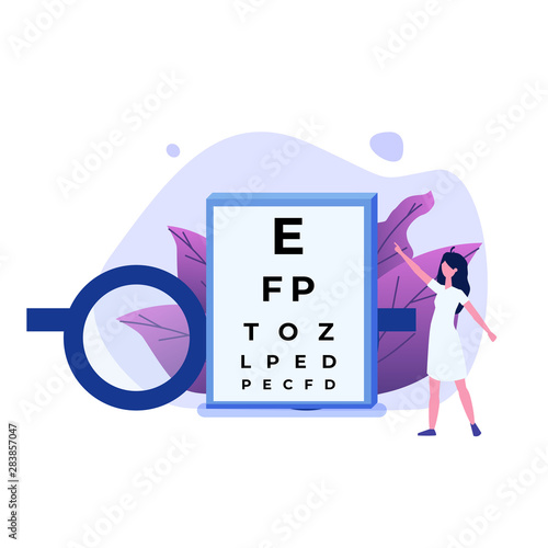 Ophthalmology concept. Ophthalmologist checks patient sight. Vector illustartion.