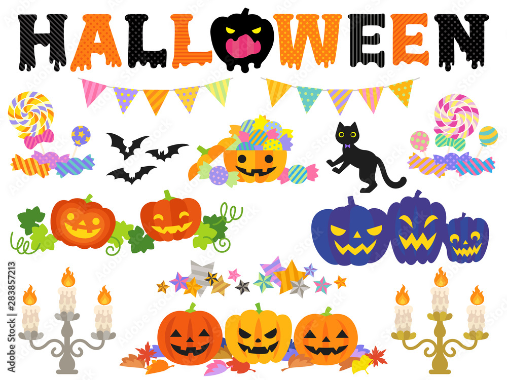 ハロウィンの飾りイラストセット ハロウィンの飾りイラストセット