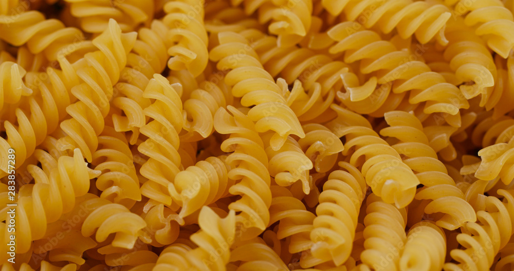 Stack of fusilli close up