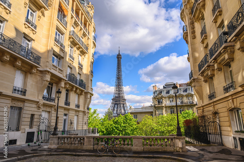 Paris France city skyline at Eiffel Tower and Paris architecture building