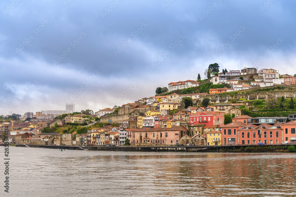 Porto Portugal city skyline at Douro River