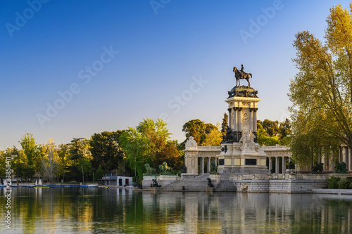 Madrid Spain, city skyline at El Retiro Park
