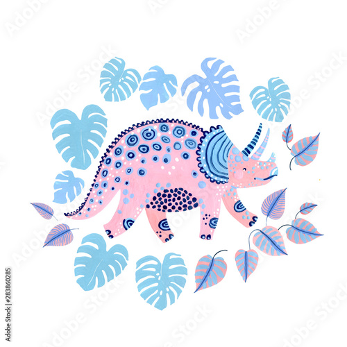 Cute cartoon dinosaur poster in scandinavian style