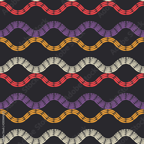 Ethnic boho seamless pattern. Lace. Embroidery on fabric. Patchwork texture. Weaving. Traditional ornament. Tribal pattern. Folk motif. Can be used for wallpaper, textile, wrapping, web. © lazininamarina
