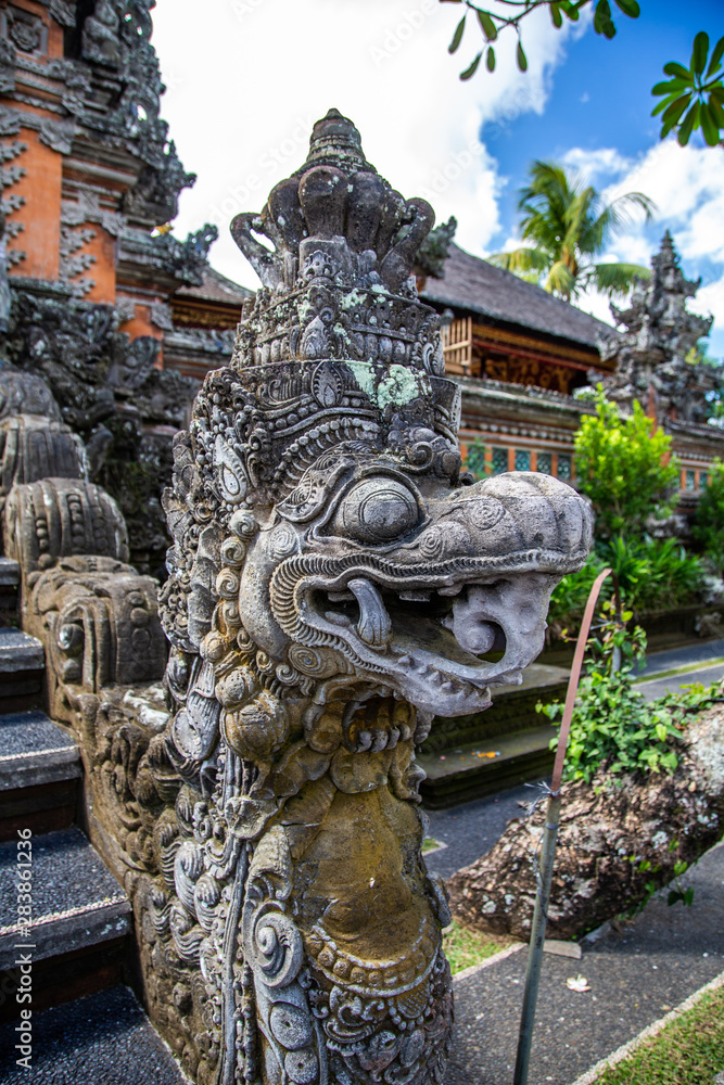 Ubud temple with pond in Bali Indonesia