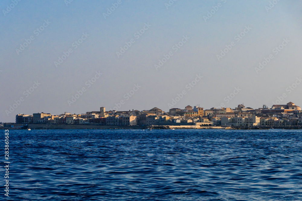 Syracuse, Sicily, Italy The view of Ortygia island from the sea.