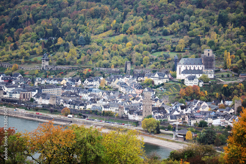 View from hills to Oberwesel town in the Rhein valley, Germany