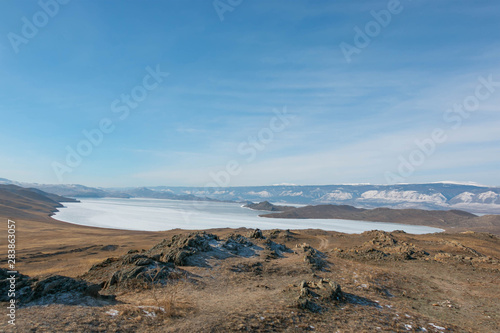 Landscape in winter of Lake Baikal in Siberia  Russia.