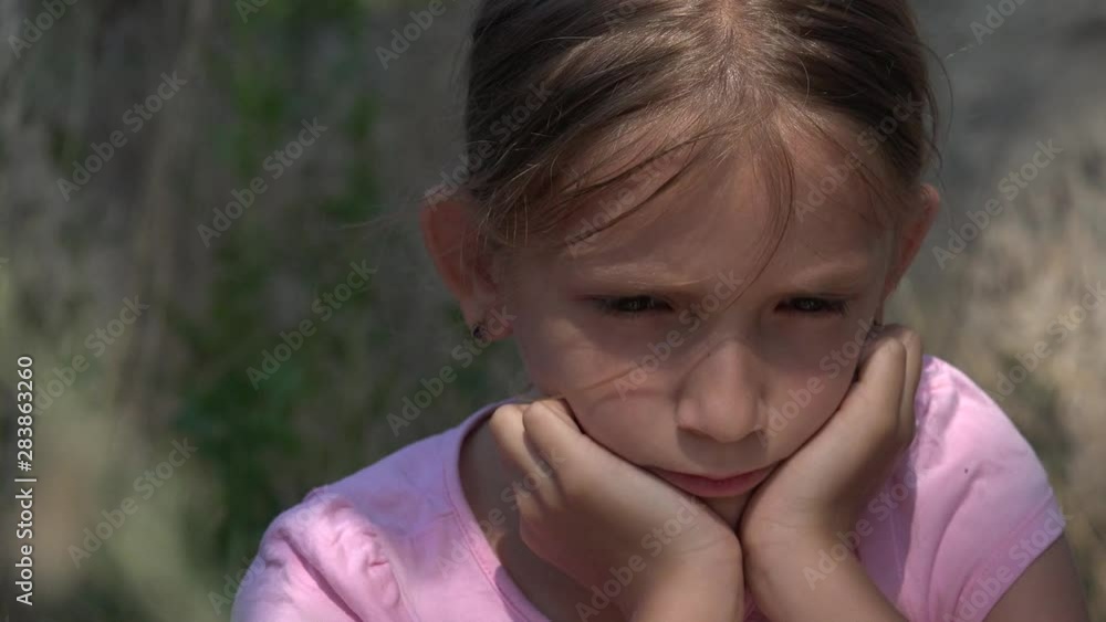 Sad Child Abandoned in Ruins, Unhappy Stray Girl, Depressed Poor Kid, Homeless Sad Child Abandoned in Ruins, Unhappy Stray Girl, Depressed Poor Kid, Homeless