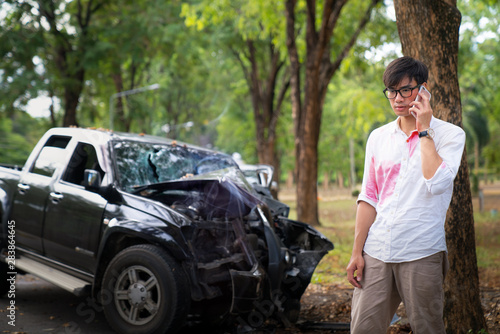 Asian man hangover and get car accident © anekoho