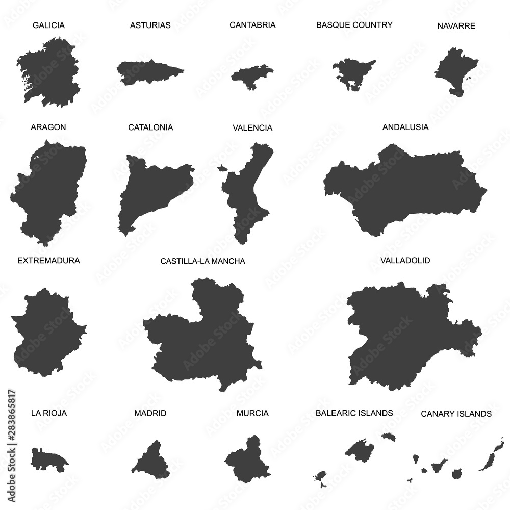 vector map of spain with borders of regions vector map of spain with borders of regions