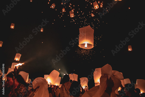 Photography Lanterns festival, Yee Peng and Loy Khratong in Chiang Mai in Thailand