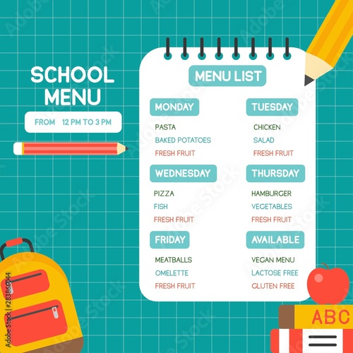 Back to school, School menu poster template