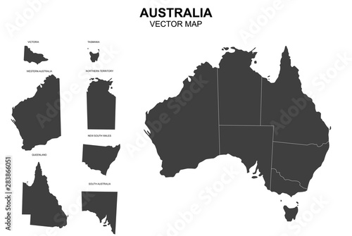 vector map of australia with borders of states photo