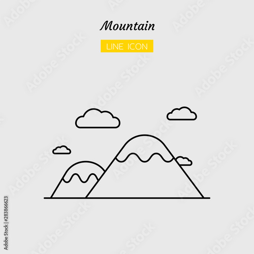 Fototapeta line icon symbol, mountain and cloud , hilltop, nature, Isolated flat outline ve