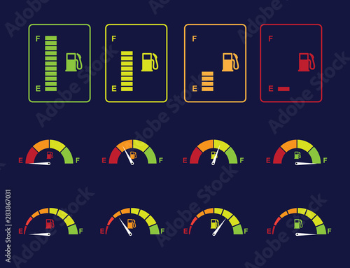 Various Car Fuel Light Meter Vector Illustration