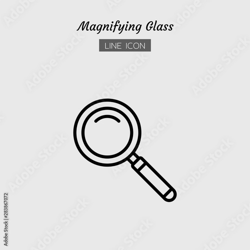 line icon symbol, magnifying glass tool, magnification, search, zoom, Isolated flat outline vector design