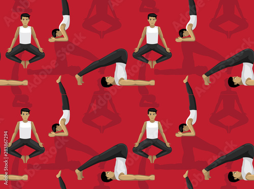 Manga Yoga Plow Pose Man Cartoon Background Seamless Wallpaper