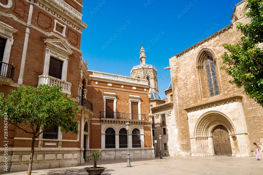 Valencia, Spain-07/21/2019: Palacio Arzobispala, Archiepiscopal Palace in the old town of Valencia. A Spanish, Magnificent Architecture Shooted on Bright, Sunny Day on Holiday. Editorial.