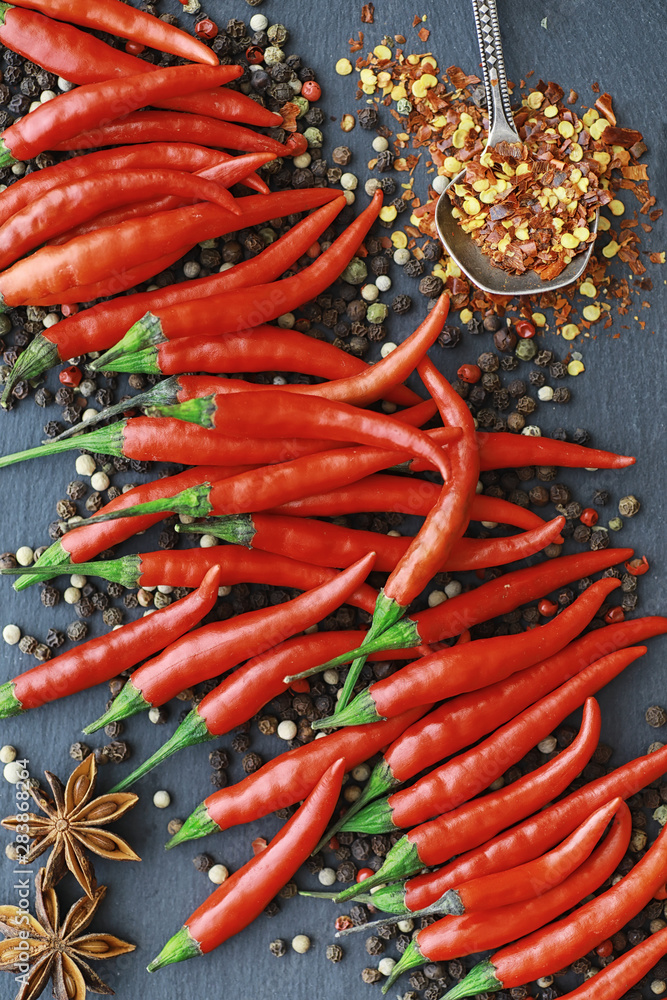 Hot red pepper. Chilean pepper on a black. Hot red pepper. Chilean pepper on a black.