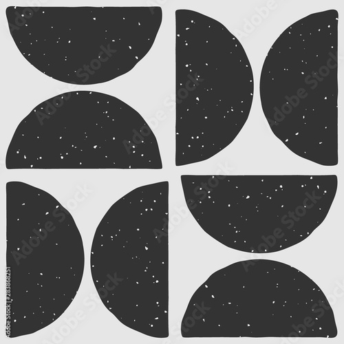 Abstract geometric seamless pattern with semi circle shapes in block print style