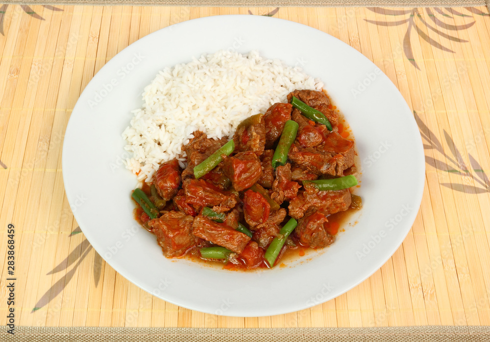 meat with vegetables and rice