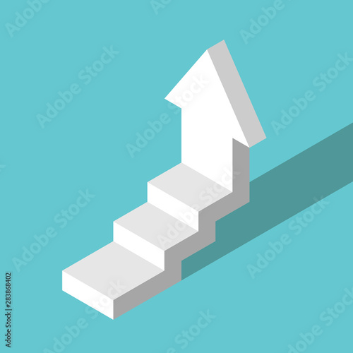 Isometric white stepped arrow