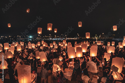 Lanterns festival, Yee Peng and Loy Khratong in Chiang Mai in Thailand