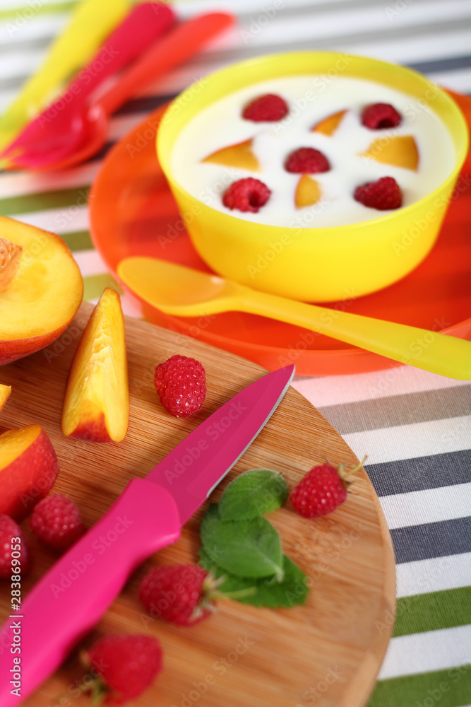 Fruit and Yogurt. The Healthy Eating. Peach, Raspberries. Fruit and Yogurt. The Healthy Eating. Peach, Raspberries.