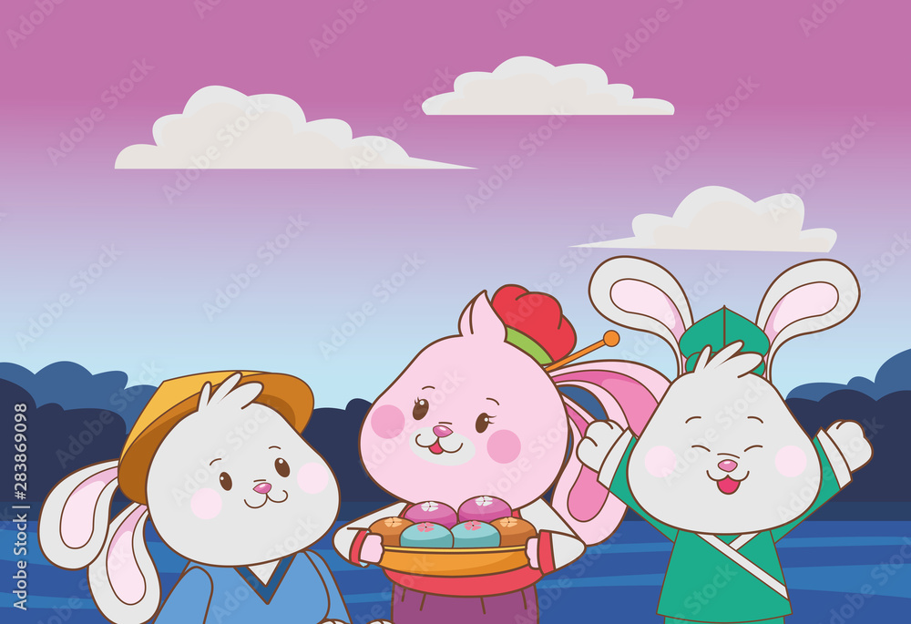 Rabbits celebrating mid autumn festival cartoons Rabbits celebrating mid autumn festival cartoons