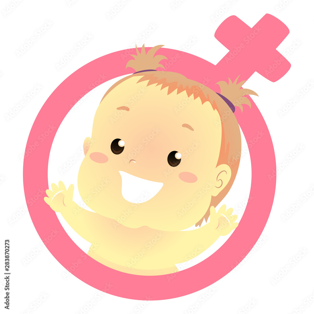Vector Illustration of Baby girl inside a Female gender symbol L Vector Illustration of Baby girl inside a Female gender symbol L