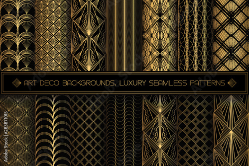 Art Deco Patterns. Seamless black and gold backgrounds