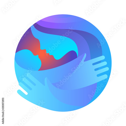 Mother holding Child baby illustration vector. Medicine Clinic Care Charity Fund Mothers Day Logotype concept icon.