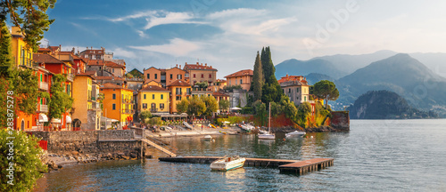 Varenna scenic sunset view in Como lake, Italy.