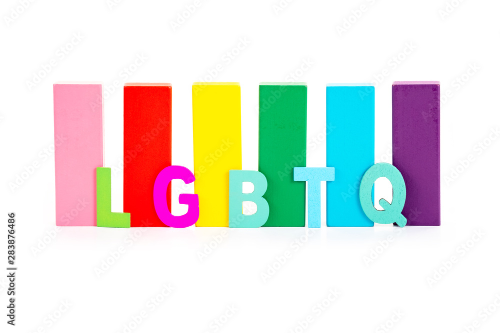 Alphabetic of LGBTQ and colorful wooden block on white background. Concept of LGBT activism. Alphabetic of LGBTQ and colorful wooden block on white background. Concept of LGBT activism.