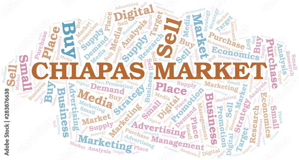 Chiapas Market word cloud. Vector made with text only.
