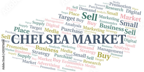Chelsea Market word cloud. Vector made with text only.
