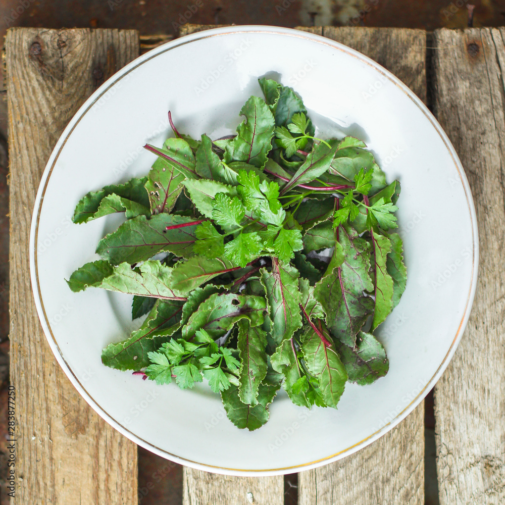Healthy salad, leaves mix salad (fresh green juicy snack). food background. top. copy space Healthy salad, leaves mix salad (fresh green juicy snack). food background. top. copy space