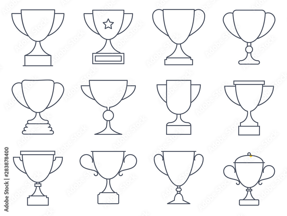 Icon set with champion trophy cups for winner Icon set with champion trophy cups for winner