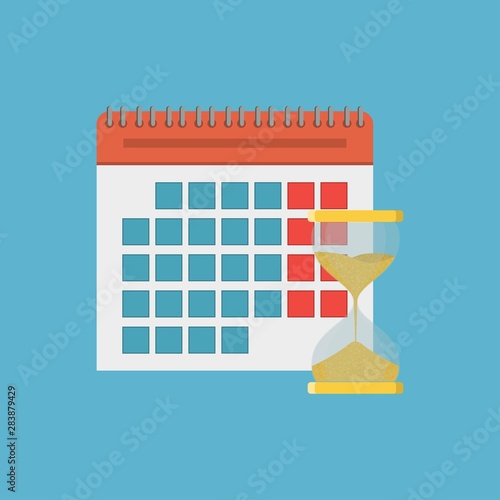 Calendar and hourglass. Schedule, appointment, planning, important date, time management of working day concept. Can use for info graphics, print media, websites and mobile apps.