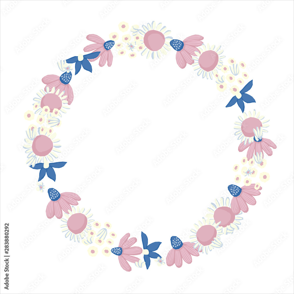 Vector floral wreath. Nature frame with flowers and leaves.