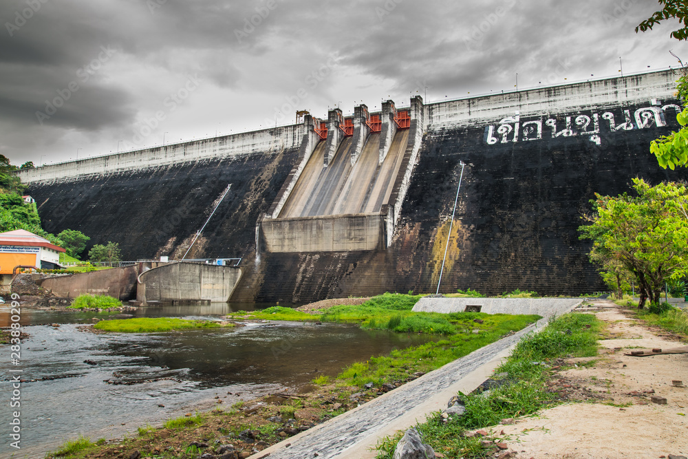 Concrete Dam. Dam wall khun Dan Prakarnchon Dam in Thailand