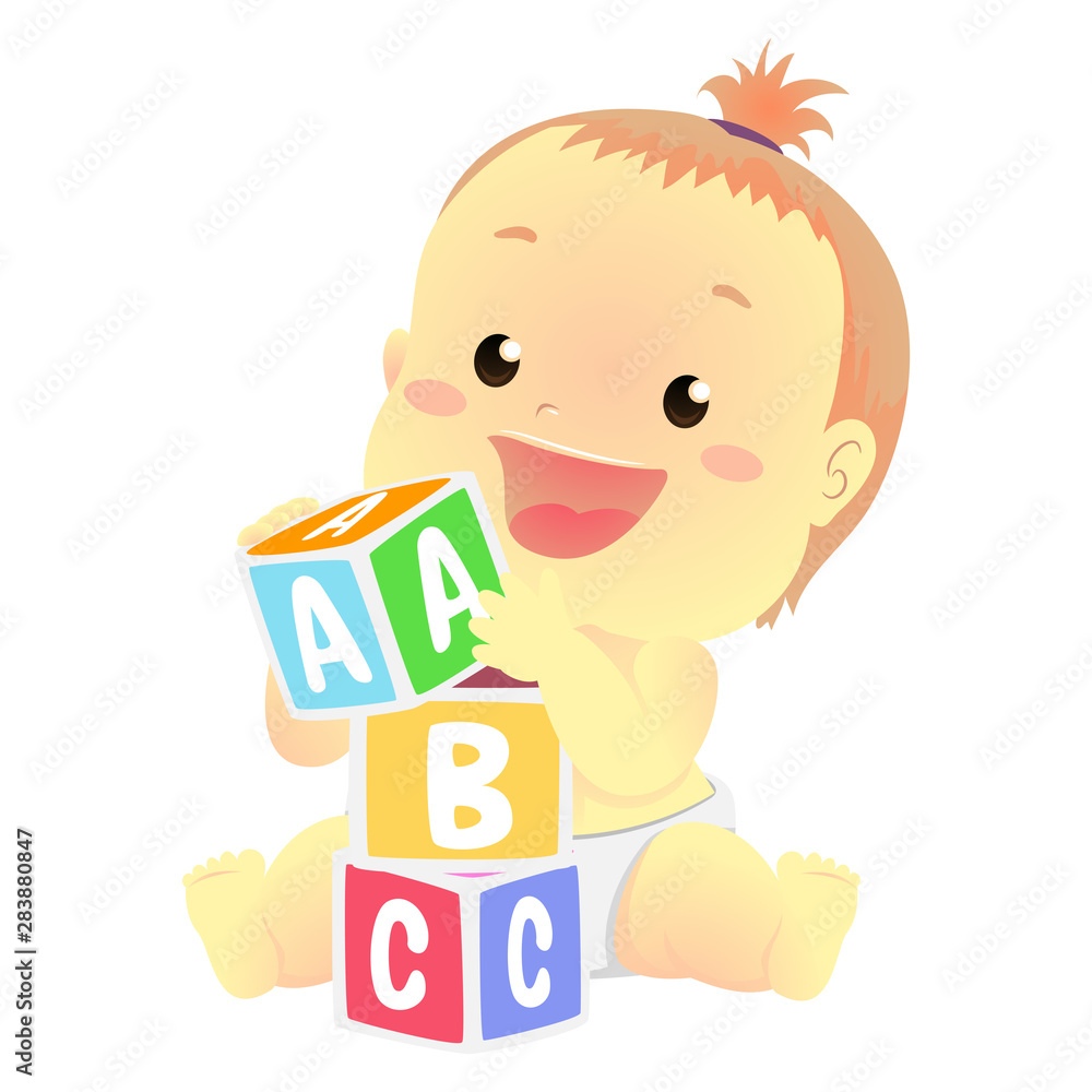 Vector Illustration of a Baby playing toy blocks